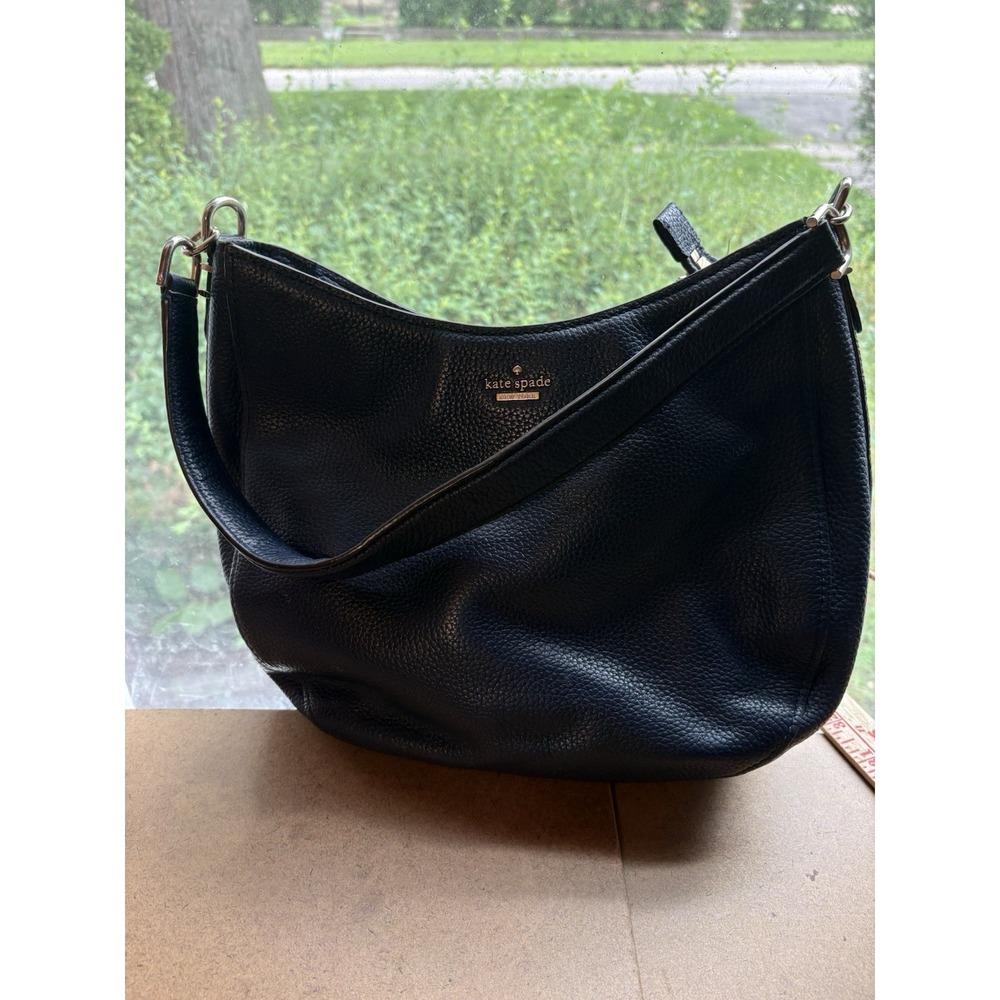 Kate Spade New York Black Pebbled Leather Hobo Shoulder Bag Purse - Picture 3 of 7